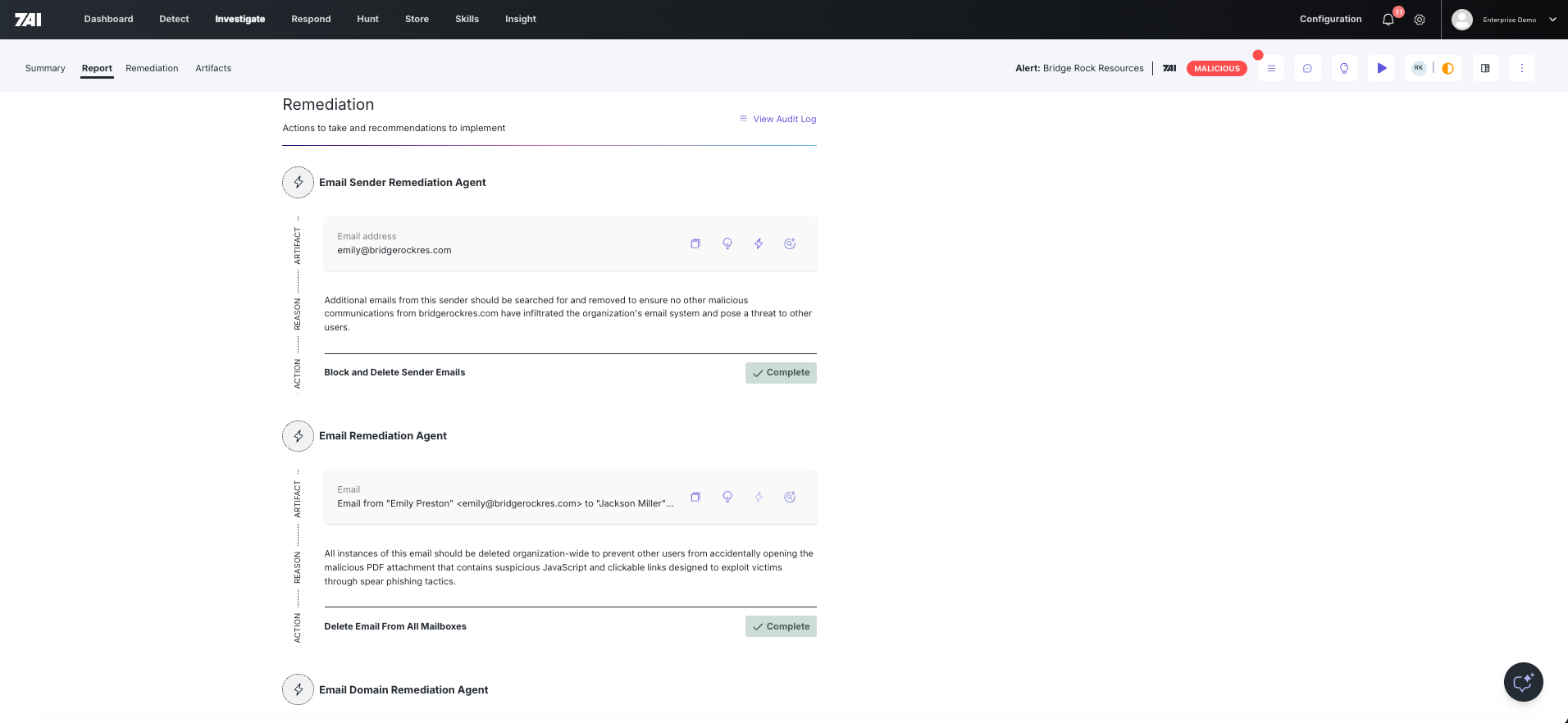 7AI remediation actions and recommendations