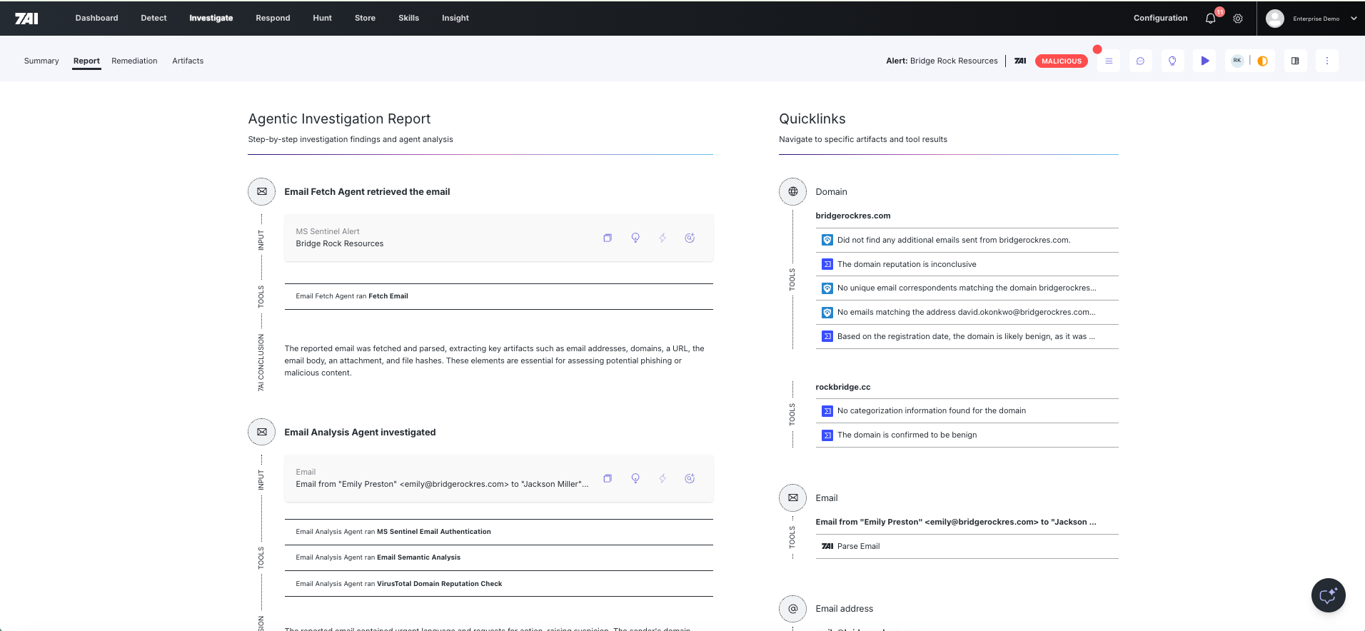 7AI agentic investigation report with step by step agent analysis